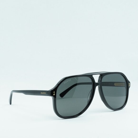 Gucci GG1042S 001 Sunglasses Black Aviator Frame, Grey Lenses